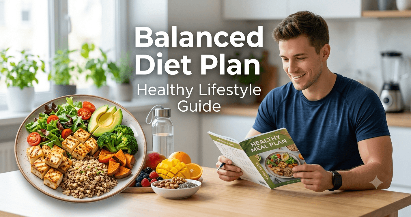 Balanced healthy diet with nutritious foods for fitness and healthy lifestyle
