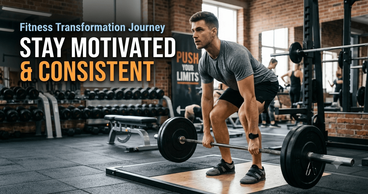Motivated man doing workout during fitness transformation journey